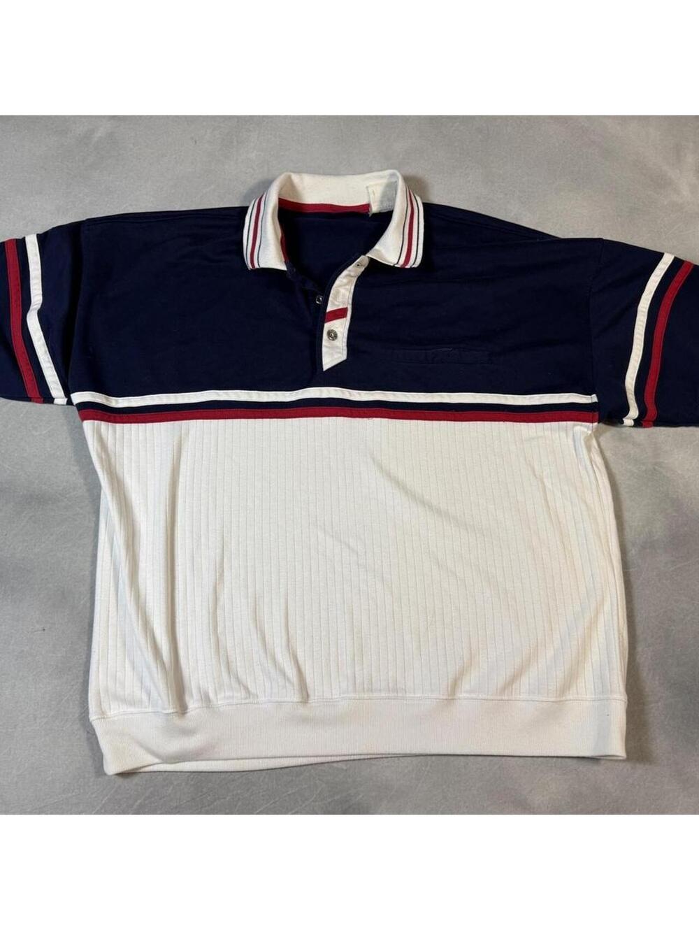 Vintage late 80s Puritan Color Block Polo Shirt Men’s XL Navy Cream Burgundy